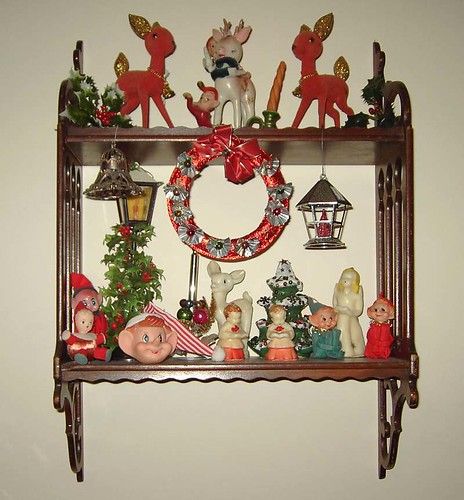 Christmas Pixies | Here are my knick knack shelves loaded up… | Flickr Vintage Knick Knack Shelf, Knick Knack Shelves, Knick Knack Shelf, Vintage Knick Knacks, Knick Knack, Old Christmas, Christmas Stuff, Knick Knacks, Vintage Christmas