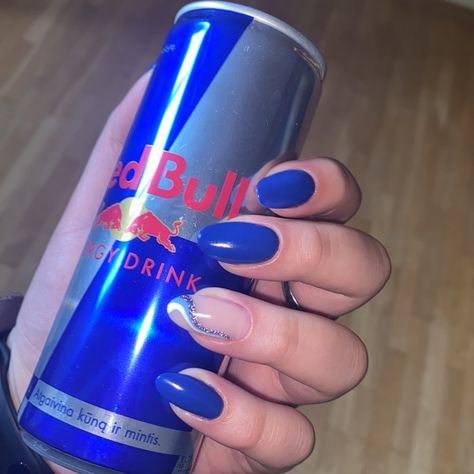 F1 Nails Designs Red Bull, Red Bull Nails F1, Chocolate Almond Nails, Red Bull Nails, Bull Nails, Redbull Nails, F1 Inspired Nails, Red Blue Nails, Almond Nails Black Women