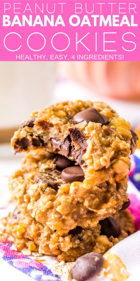 Banana Oatmeal Cookies Recipe | Sugar & Soul Co Oatmeal And Peanut Butter, Easiest Cookie Recipe, Banana Oatmeal Cookies Healthy, Banana Oatmeal Cookies, Chunky Peanut Butter, Recipes Cookies, Banana Cookies, Healthy Cookie Recipes, Dessert Aux Fruits