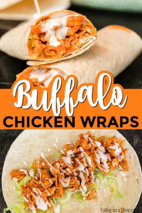 Make this delicious Buffalo chicken wrap recipe in just 5 minutes! Lots of buffalo flavor and ranch make buffalo chicken wraps recipes spicy and delicious. Try buffalo chicken wraps healthy and easy. Top with shredded lettuce and enjoy! #eatingonadime #buffalochickenwraprecipe Vegetarian Friendsgiving, Buffalo Chicken Wraps Recipes, Dinner Instapot, Buffalo Chicken Wraps Healthy, Chicken Wraps Recipes, Kalbasa Recipes, Limes Recipes, Pescatarian Dinner, Buffalo Chicken Wrap Recipe