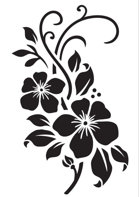 Flower Silhouette Stencil, Pola Stensil, Flower Stencil Patterns, Rose Stencil, Henna Stencils, Black And White Flower, Leaf Stencil, Flower Drawing Design, Silhouette Stencil