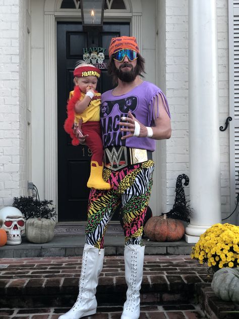 Wrestlers Costume Halloween, Wrestler Costumes Halloween, Halloween Costumes Wrestler, Macho Man Costume Woman, Diy Macho Man Costume, Rick Flair Costume, 90s Wrestlers Costumes, Wrestlemania Costume, Cowgirl Look Western