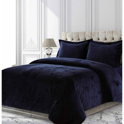 3pc Queen Venice Velvet Oversized Solid Duet Set Indigo - Tribeca Living : Target King Duvet Set, Blue Queen, Velvet Duvet, King Duvet Cover Sets, Comforter Bedding Sets, Ruffle Bedding, King Pillows, Bedroom Refresh, Duvet Covers Twin