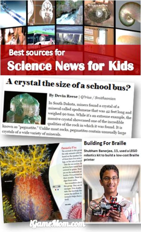 Reading science news is good for kids in many ways, enrich kids’ science vocabulary, encourage scientific thinking, stimulate creativity, and promote imagination and invention, … Where do you find safe and age appropriate science news articles for kids? Here are the best science news websites for kids, some even have questions to test comprehension. News Articles For Kids, News For Kids, Articles For Kids, Science Inquiry, Tools For Kids, Scientific Thinking, Science Literacy, 7th Grade Science, Science Vocabulary