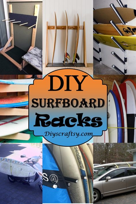 DIY Surfboard Racks Surf Board Holder, Board Storage Rack, Paddle Board Rack Diy Storage Ideas, Horizontal Surfboard Rack, Diy Surf Rack, Surf Board Rack Diy, Surfboard Rack Diy Stand Up, Diy Paddle Board Rack, Surf Board Storage Ideas