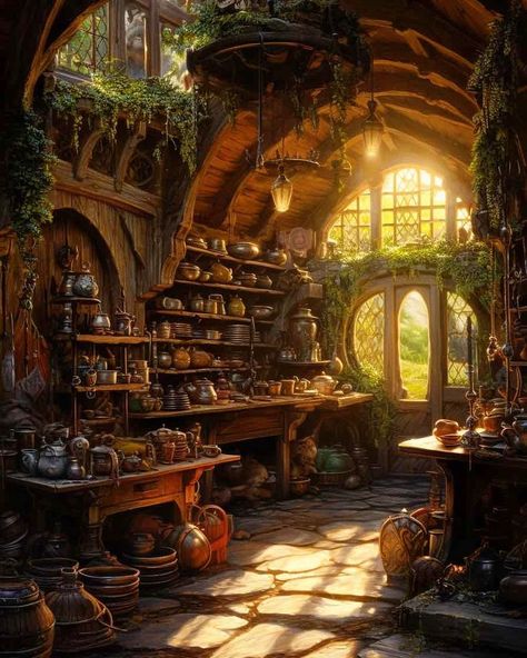 Fairytale House Interior, Fantasy Cottage Interior, Fantasy House Art, Gothic Homes, Hobbit Houses, Magical Room, Art Nouveau Interior, Magical House, Fairytale House