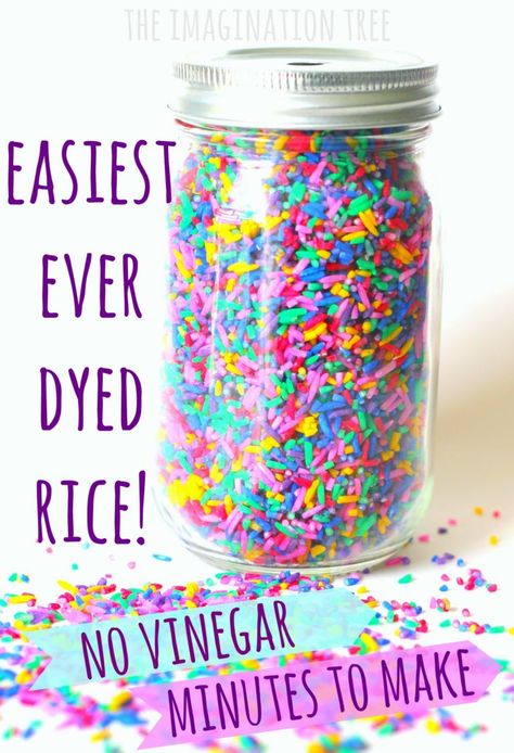 Dye Rice, Dyed Rice, Imagination Tree, Preschool Sensory, Baby Sensory Play, Colored Rice, Sensory Ideas, Toddler Sensory, Sensory Bottles