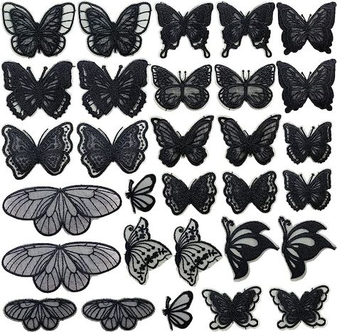 Amazon.com: 30Pieces Butterfly Lace Embroidered Appliques Sew On Patches for Wedding Bridal Dress Clothes Hair Accessories Sewing Craft DIY (Black) : Arts, Crafts & Sewing Black Butterfly Accessories, Grunge Butterfly, Butterfly Hair Accessories, Accessories Sewing, Lace Butterfly, Wedding Bridal Dress, Butterfly Lace, Black Arts, Oc Inspo