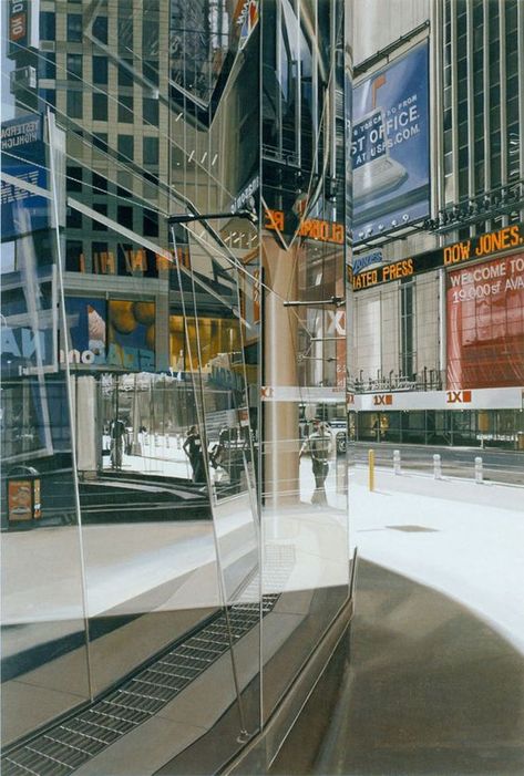 Richard Estes "Times Square, New York", 2005 Richard Estes, Chuck Close, Hyper Realistic Paintings, Realism Painting, Gcse Art, Realistic Paintings, A Level Art, Hyperrealism, Photorealism