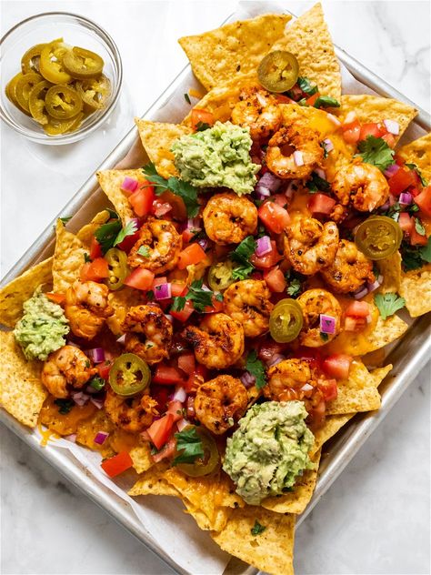 Nachos Recipe Shrimp, Shrimp Nachos Doritos, Loaded Shrimp Nachos, Cajun Shrimp Nachos, Chicken And Shrimp Nachos, Shrimp Nachos Recipe Easy, Prawn Nachos, Gumbo Nachos, Nachos Shrimp