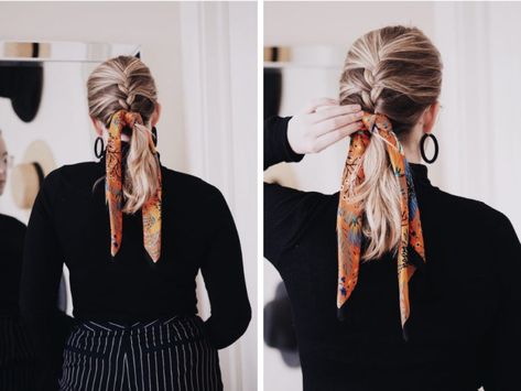 22 Ways to Wear a Scarf in Your Hair - The Vic Version How To Wear A Scarf In Your Hair, Ways To Wear Bandanas, Bun With Curls, Side Ponytails, How To Braid, Wear A Scarf, Hair Scarf Styles, Ways To Wear A Scarf, Style Lookbook