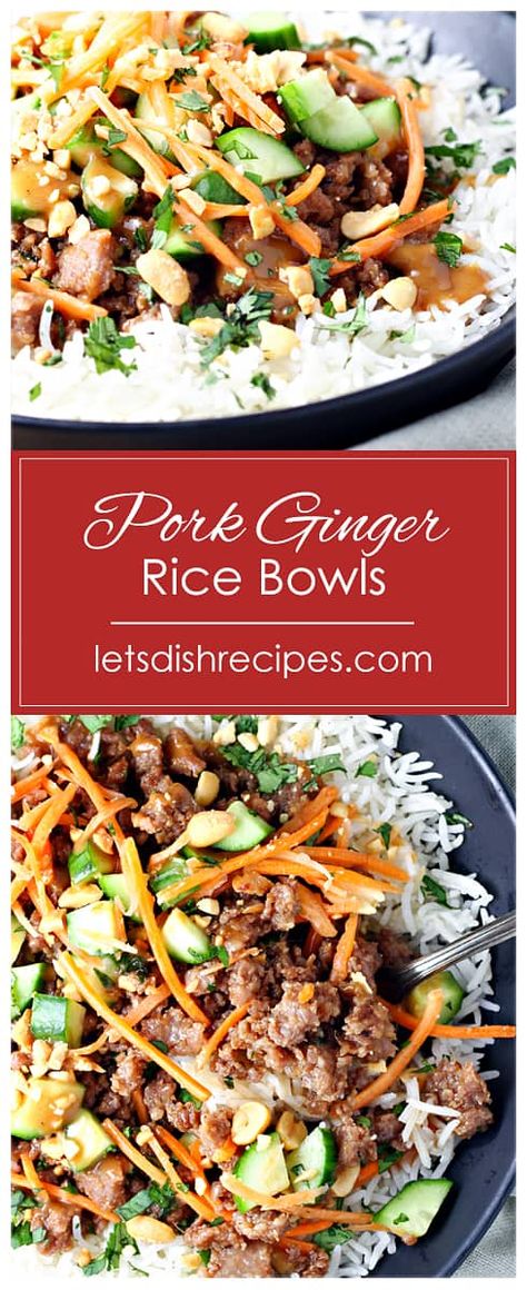 Pork Rice Bowl Recipe, Pork Bowl Recipe, Pork And Rice Recipes, Ginger Rice, Ground Pork Recipes, Healthy Pork, Pork Recipes For Dinner, Ginger Pork, Pork Recipes Easy