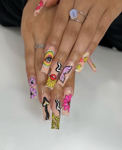 Summer Nail Inspiration, Funky Nail Designs, Edgy Nails, Daily Nail, Dope Nail Designs, Exotic Nails, Long Acrylic Nails Coffin, Long Square Acrylic Nails, Unique Acrylic Nails