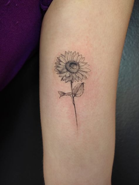 Long Stem Sunflower Tattoo, Sunflower Tattoo Wrap Around Arm, Sunflower Tattoos Black And White, Bunch Of Sunflowers Tattoo, Sunflower And Poppy Tattoo, Tattoo Ideas Female Sunflower, Sunflower Fine Line Tattoo, Sunflower Tattoo Arm, Black Sunflower Tattoo