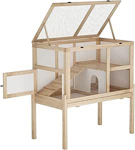 DAWNSPACES Large Guinea Pig Cage for 2, Small Animals Rabbit Cages, 2 Stories Indoor Wooden Guinea Pig House Habitat Playpen with Ramp, Hideout, Platform, Pull Out Tray, Burlywood & White Animals Rabbit, Guinea Pig House, Pig House, Rabbit Cages, Guinea Pig Cage, Pet Care Tips, Small Animals, Guinea Pig, Guinea Pigs