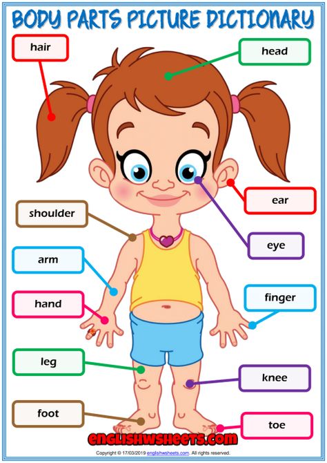 Body Parts ESL Printable Picture Dictionary For Kids Vocabulary Games For Kids, Body Parts For Kids, Dictionary For Kids, Body Preschool, Body Parts Preschool, Missing Letters, English Activities For Kids, Esl Vocabulary, Worksheet For Kids