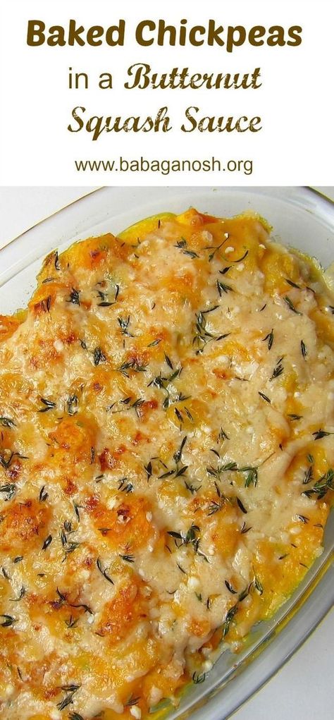 Butternut Sauce, Easy Vegetarian Sides, Baked Chickpeas, Squash Sauce, Squash Roasted, Butternut Squash Casserole, Butternut Squash Sauce, Chickpeas Recipe, Vegetarian Sides