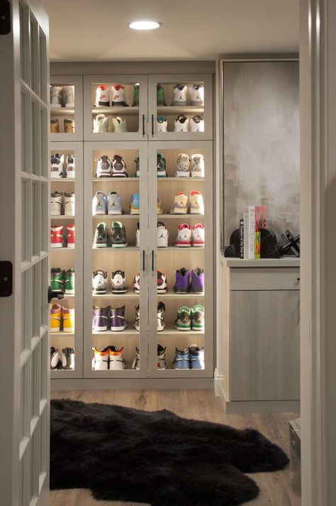 Sneaker Collection Closet, Sneaker Collection Display, Shoe Storage In Bedroom, Display Closet, Warwick New York, Shoe Storage Design, Space Shoes, Master Closet Design, House Closet