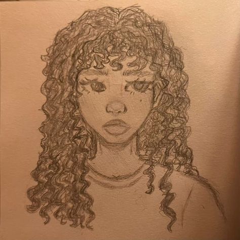 Drawing Hairstyles Curly, Black Afro Drawing, Art Sketches Curly Hair, Cute Drawings People Easy, Curly Hair Pencil Drawing, Drawing Ideas Curly Hair, Sketches Curly Hair, Curly Hair Drawing Easy, Drawing Inspo Cute