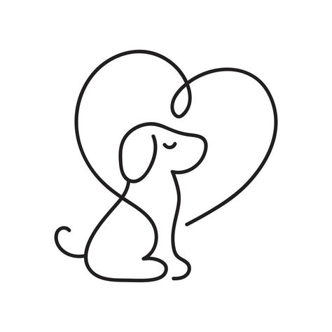 Dog And Cat Line Art, Line Drawing Of Dog, Dog Logos Ideas, Lover Drawing, One Line Animals, Dog Outline, Dog Line Art, Dog Heart, Wire Knitting