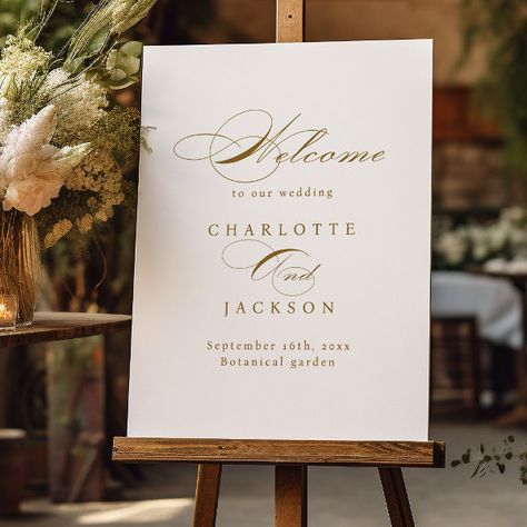 Gold Vintage Classic Script Wedding Welcome Sign Elegant Birthday, Wedding Welcome Sign, Wedding Essentials, Maybe One Day, Wedding Welcome Signs, Wedding Signage, Vintage Canvas, Create Sign, Wedding Welcome