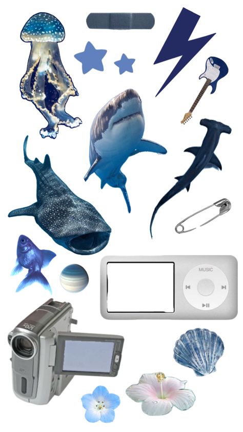 Marine Poster, Cool Sharks, Bullet Journal Cover Ideas, Locker Decorations, Collage Scrapbook, Ju Jitsu, Blue Shark, Collage Making, Anime Artwork Wallpaper