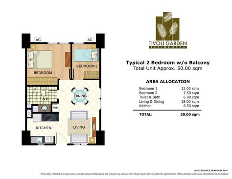 2 Bedroom Unit Layout without Balcony 50 sq meters Condo Philippines, 2 Bedroom Apartment Floor Plan, Condo Floor Plans, 2 Bedroom Floor Plans, Condo Unit, Balcony Flooring, Makati City, Apartment Floor Plan, Tivoli Gardens