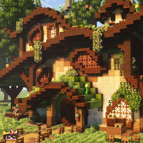 Overgrown Wooden House ========================== A friend of mine quickly drew a house and I tried to build it on minecraft! 𝙁𝙤𝙧 𝙢𝙤𝙧𝙚… | Instagram Minecraft Village Ideas Layout Design, Cute Spawn Area Minecraft, Overgrown Wooden House Minecraft, Storage Area Minecraft, Minecraft Storage Building Ideas, Overgrown Minecraft Builds, Aesthetic Minecraft Cottage, Cottage Core Minecraft Builds, Storage House Minecraft