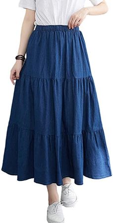 Casual Denim Tiered Skirt, Cheap Full-length Denim Skirt For Summer, Spring Denim Blue Full-length Maxi Skirt, Chic Full-length Cotton Denim Skirt, Denim Blue Full-length Cotton Skirt, Ankara Skirts, Denim Maxi Dress, Long Denim Skirt, Denim Skirt Outfits