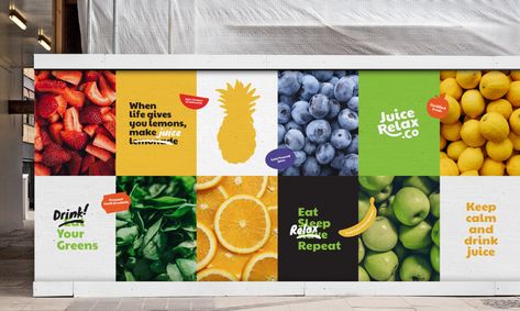 Juice Relax Co on Behance Juice Graphic Design, Supermarket Branding, Grocery Design, Fruit Juice Brands, Healthy Food Branding, Fresh Branding, Juice Branding, Adobe Illustrator Design, Fresh Fruit Juice