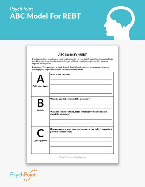 ABC Model For REBT Worksheet Albert Ellis Abc Model, Abc Model Therapy, Rebt Therapy Worksheets, Assertive Communication Worksheet, Rebt Therapy, Nce Prep, Crisis Response, Rational Emotive Behavior Therapy, Couples Therapy Worksheets