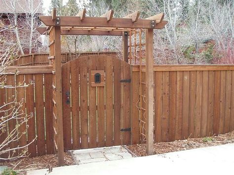 Trellis Gate, Cedar Wood Fence, Arch Gate, Wooden Garden Gate, Garden Gates And Fencing, Garden Gate Design, Fence Gate Design, Wooden Gate, Building A Fence