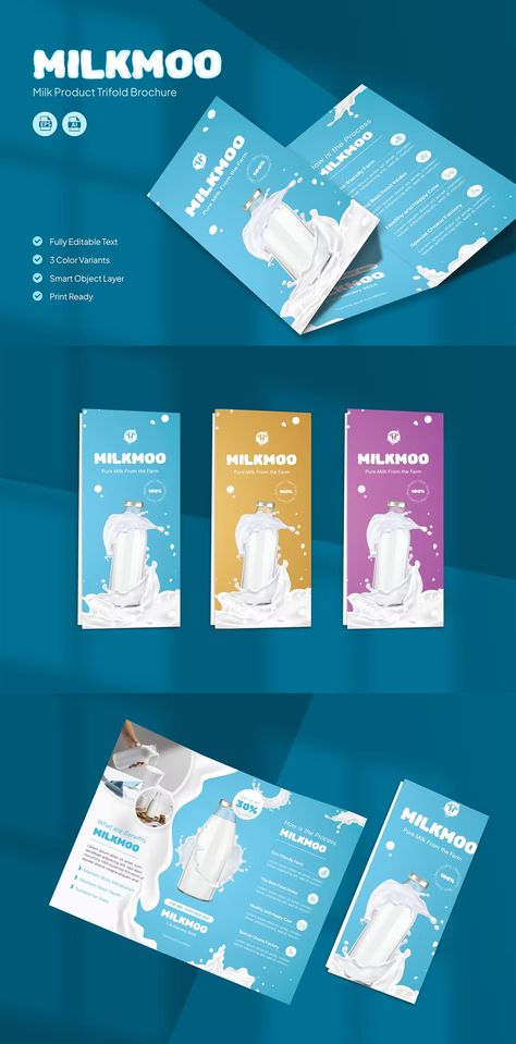 Milk Product Brochure Template AI, EPS Milk Poster Design Ideas, Product Brochure Design, Pamplet Design, Presentations Ideas, Milk Poster, Social Post Design, Social Media Posts Ideas, Mother Dairy, Dairy Brands