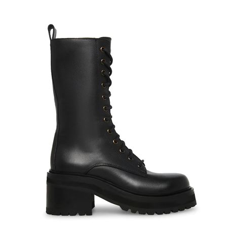 JUPITER Black Leather Lace Up Combat Boot | Women's Boots – Steve Madden Steve Madden Store, Womens Combat Boots, Lace Up Combat Boots, Apparel Merchandising, Combat Boot, Leather Lace, Dr. Martens Boots, Steve Madden Shoes, Leather And Lace