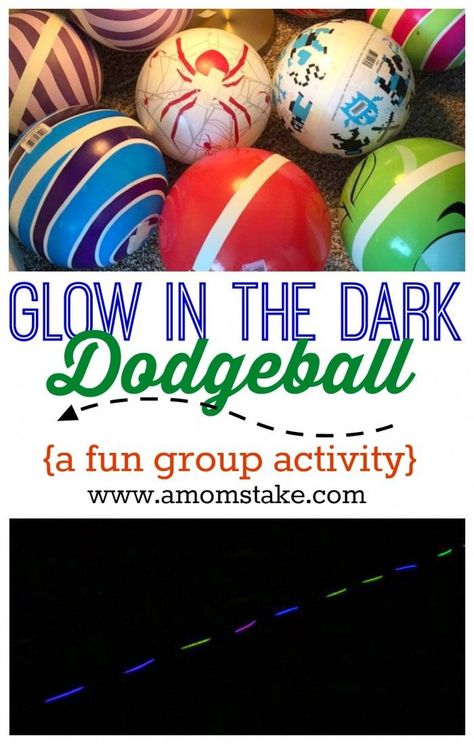 Everyone will want to join in on this fun glow in the dark dodgeball game great to play outdoors with a group! Fun night game for teens or adults. via @amomstake Cheap Carnival Games, Dodgeball Games, Summer Outdoor Games, Diy Carnival Games, Large Group Games, Birthday Games For Adults, Outdoor Party Games, Valentines Games, Youth Games