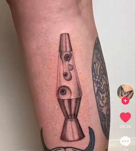 Leg Lamp Tattoo, Lobotomy Tattoo, Acid Tattoo Ideas, Oil Lamp Tattoo, Tattoo Ideas Grunge, Object Tattoos, Lava Lamp Tattoo, Eyeball Tattoos, Alien Tattoos