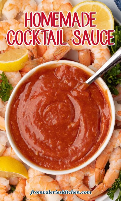 Forget about the bottled stuff, this homemade Cocktail Sauce recipe is so much better than anything you can buy at the store. A short list of easy to stock ingredients creates this zingy condiment in about 5 minutes! Cocktail Sauce Recipe Easy, Shrimp Cocktail Sauce Recipe, Homemade Crab Cakes, Shrimp Cocktail Sauce, Homemade Cocktail Sauce, Cocktail Sauce Recipe, Cocktail Shrimp Recipes, Sauce Cocktail, Homemade Tartar Sauce