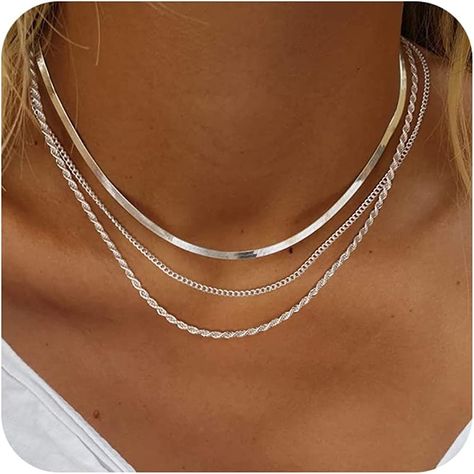 Herringbone Necklace for … curated on LTK Layered Necklaces Gold, Gold Layered Necklaces, Necklaces Simple, Simple Choker, Gold Jewelry Gift, Floral Pendant Necklace, Gold Chain Choker, Bone Necklace, Silver Necklaces Women