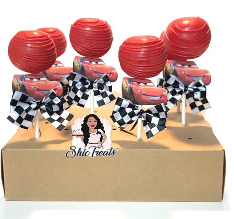 Cars Theme Cake Pops, Lightning Mcqueen Cake Pops, Lighting Mcqueen Cake Pops, Cars Cake Pops Disney, Disney Cars Cake Pops, Car Cake Pops Ideas, Car Cake Pops, Hot Wheels Dessert Table, Cars Theme Treats