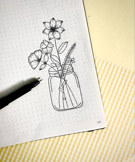 Flowers In Vase Tattoo Simple, Scrapbook Drawings Doodles, Mini Flower Doodles, Flower With Vase Drawing, How To Draw Flowers In A Vase, Vase With Flowers Drawing Easy, Flower Vase Doodle, Flower Vases Drawing, Flower Vase Tattoo Simple