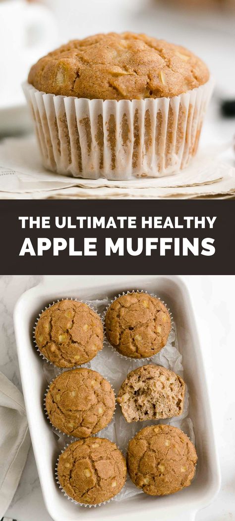 These are the BEST healthy apple muffins ever! They’re really moist & SIMPLE to make. Filled with sweet apples, cinnamon, cozy spices & other wholesome ingredients. Perfect for breakfasts & snacks! I’m OBSESSED with this easy recipe! (clean eating, sugar free & great gluten free options!) Amys Healthy Baking, Sugar Free Apple Muffins, Gluten Free Apple Muffins, Apple Muffins Recipe, Apple Muffins Healthy, Sugar Free Muffins, Delicious Healthy Breakfast Recipes, Delicious Healthy Breakfast, Apple Muffin Recipes