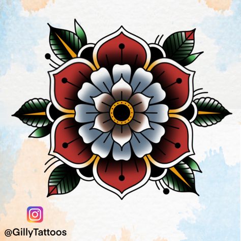 #tradtattoo #traditionaltattoo #traditional #traditionalart #independentarti #americantraditional #oldschooltattoo #mandalatattoo #traditionalmandala #colourmandala #colourtattoo #tattooconcept #tattoodrawing #tattoosketch #tattooinspiration #tattoodesign #mandalaart #mandalaartist #mandalaartwork #mandala #derbytattoo #tattooapprentice #digitalart #procreateart #procreate #ipadart Trad Mandala Tattoo, American Traditional Mandala Tattoo, American Traditional Mandala, Old School Mandala Tattoo, American Trad Flower, Traditional Mandala Flower, Mendala Tattoo, Traditional Mandala Tattoo, Traditional Mandala