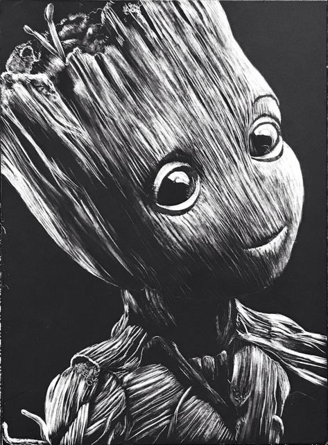 5x7 scratchboard Art oh baby Groot. Groot Marvel, Scratchboard Art, Baby Groot, Oh Baby, Avengers, Marvel, Art