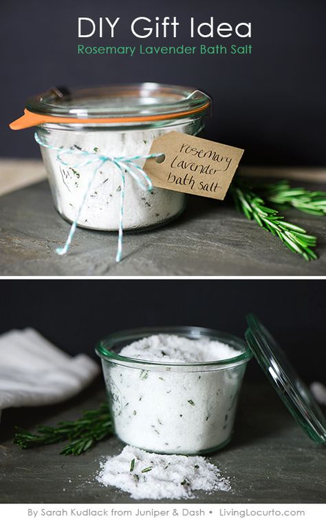 Rosemary Lavender Bath Salt - DIY Gift Idea Rosemary Bath Salts, Rosemary Bath, Diy Bath Salt, Bath Salts Recipe, Bath Salts Diy, Rosemary Lavender, Lavender Bath Salts, Homemade Mothers Day Gifts, Lavender Bath