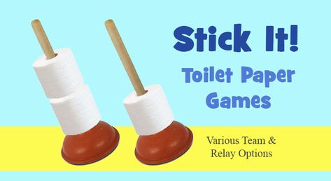 Stick It is the odd Toilet Paper and Plunger / Broom Bachelorette game about coming together. Check out Stick It variations for team and relay play. Play at Bridal Showers too. Toilet Paper Games, Lingerie Shower Games, Trailer Trash Party, Family Christmas Party Games, Relay Games, Trash Bash, Bachelorette Game, Trash Party, Gender Reveal Games