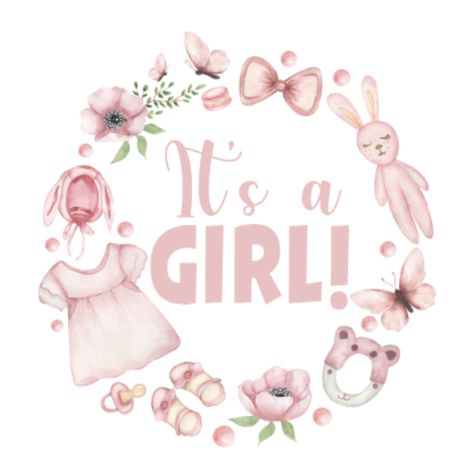 It's Baby Girl, Its A Girl Template, It’s A Girl Gender Announcement Ideas, Its A Girl Announcement Quotes, It’s A Girl Announcement, Baby Girl Illustration, Baby Gender Reveal Announcement, Baby Girl Stickers, It's A Baby Girl