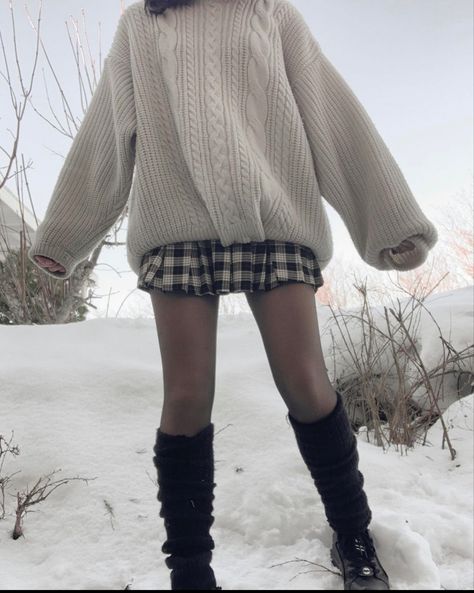 Winter Outfits Aesthetic Leg Warmers, Cute Big Sweater Outfits, Big Sweater And Tights, Big Sweaters Aesthetic, Aesthetic Winter Outfits Skirt, Big Sweater Skirt Outfit, Outfits With Long Sweaters, Romantic Core Aesthetic Outfit, Aesthetic Leg Warmers Outfit