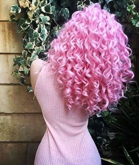 Pink Curly Hair, Curly Hair Color Ideas, Curly Hair Color, Pink Curls, Hairstyle Curly, Pastel Pink Hair, Colored Curly Hair, Hair Color Pastel, Pastel Hair