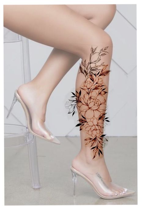 Side Calf Tattoos For Women Calves, Side Calves Tattoos For Women, Floral Leg Tattoo, Flower Leg Tattoos, Beautiful Back Tattoos, Cute Tattoos On Wrist, Floral Tattoo Shoulder, Unusual Tattoo, Full Leg Tattoos