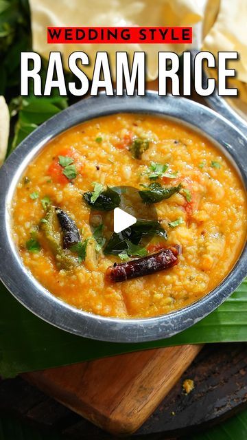 Vismai Food on Instagram: "Best Wedding Style Rasam Rice!!  Hello Foodies!!   Today’s special recipe is Wedding Style Rasam Rice. This recipe is extremely delicious and can be made at home in no time by following the steps outlined in this video.  Here are the ingredients to prepare Rasam rice: •1.5 cups Soaked Rice •1/4 cup Moongdal(pesarapappu) •1/4 cup Tovar Dal (kandi Pappu) •2 Ripe tomatoes •1/2 tsp Turmeric •Salt •2 litres Water •2.5 tbsp Rasam Powder •1 cup Tamarind extract (extracted from 80-100gms tamarind) •3 tbsp Ghee •1 tsp Mustard •1 tsp Cumin •2 tbsp Garlic choppings •3 Dry chillies •1/4 tsp Hing •3 slit Green chilies •3 sprigs curry leaves •Small bunch coriander choppings  #rasamrice #rasam #howtomakerasamrice #rasamriceintelugu #rasamrecipe #homemaderasamrice #vismaifood #v Rassam Recipe Video, Rasam Rice Recipe, Soaked Rice, Rasam Rice, Tomato Rasam, Rasam Recipe, Dried Chillies, South Indian Food, Ripe Tomatoes